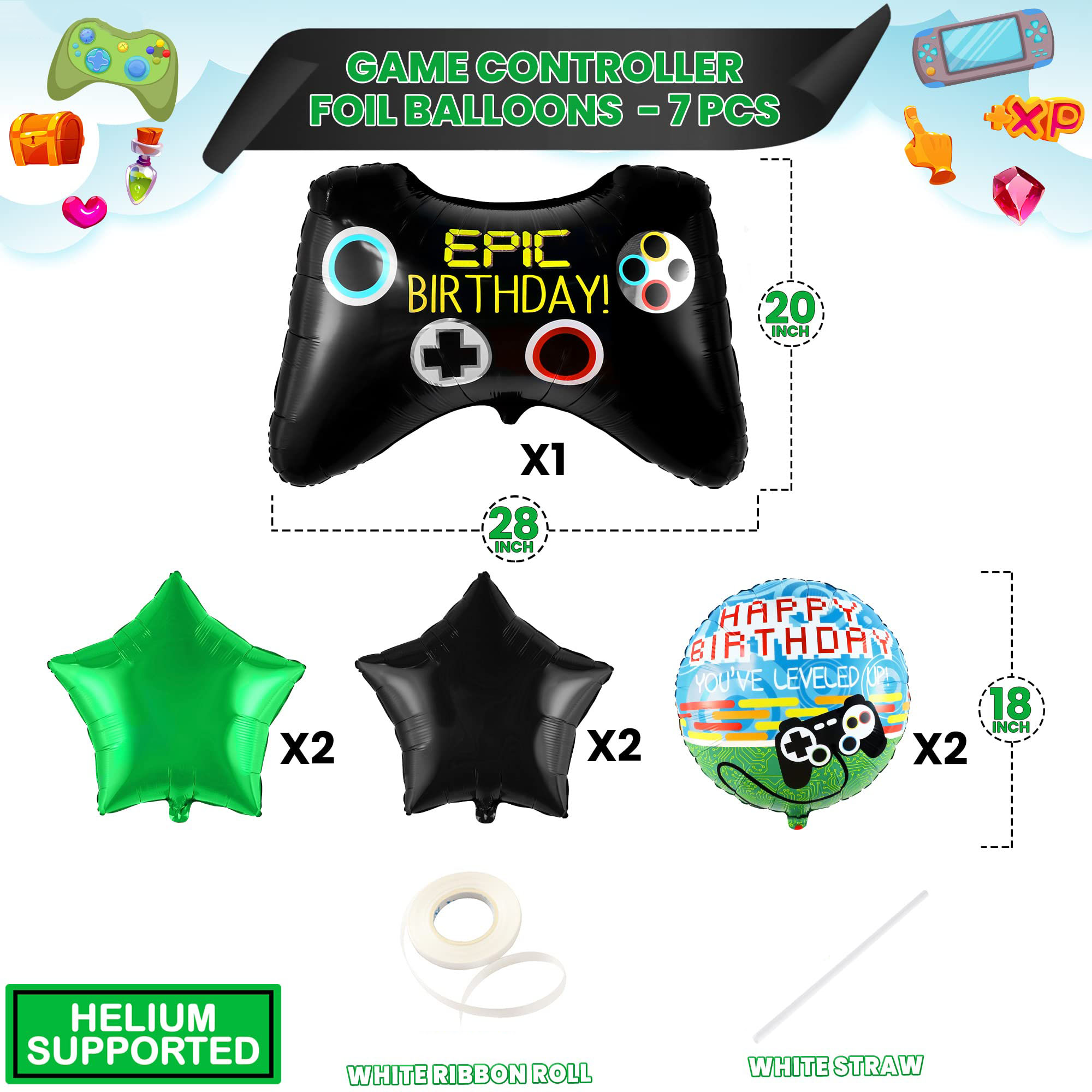 7pcs Video Game Mylar Balloons - Party Games Using Balloons review and price